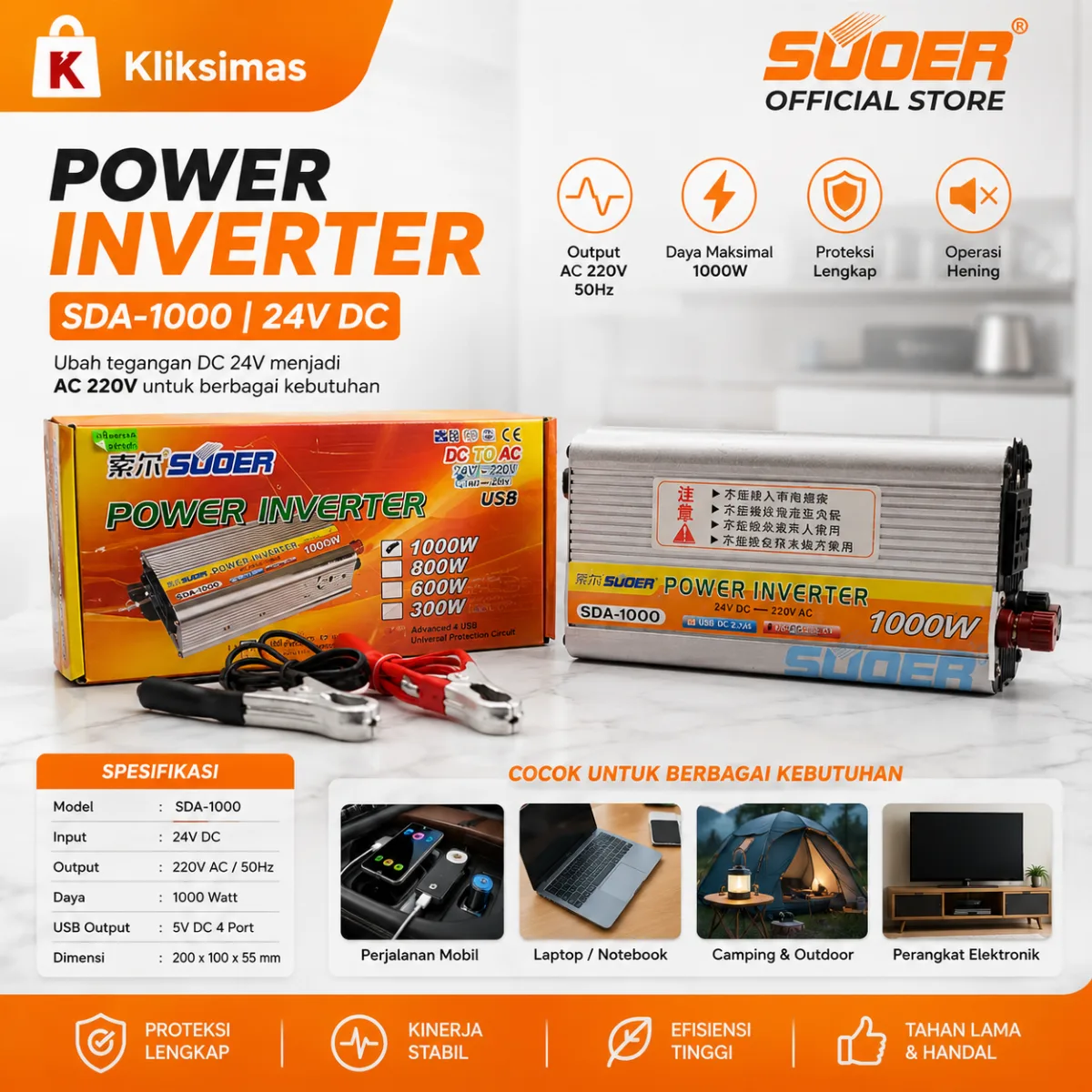 SUOER INVERTER SDA-1000B 24V 1000W
