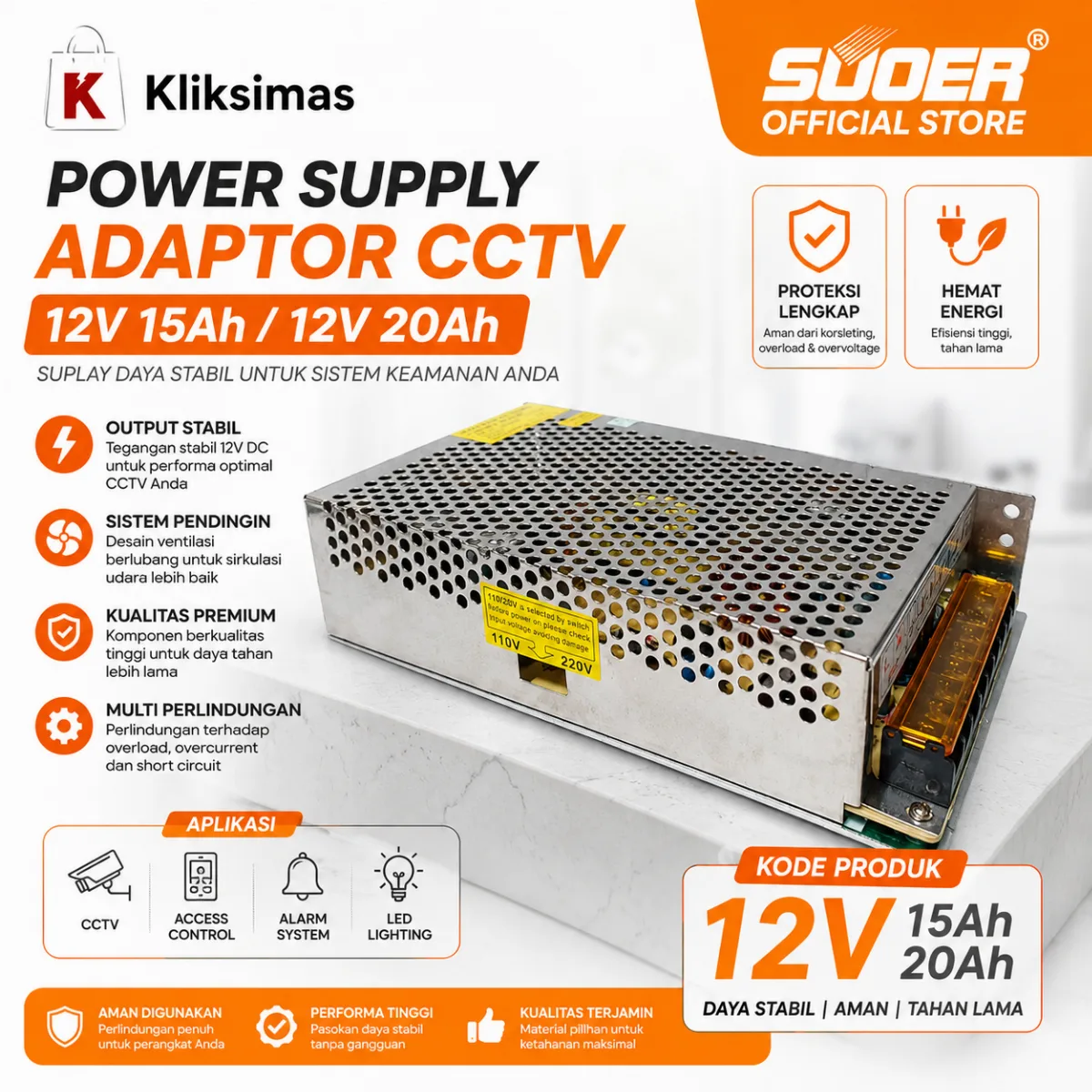 POWER SUPPLY ADAPTOR CCTV 12V 15Ah / 12V 20Ah