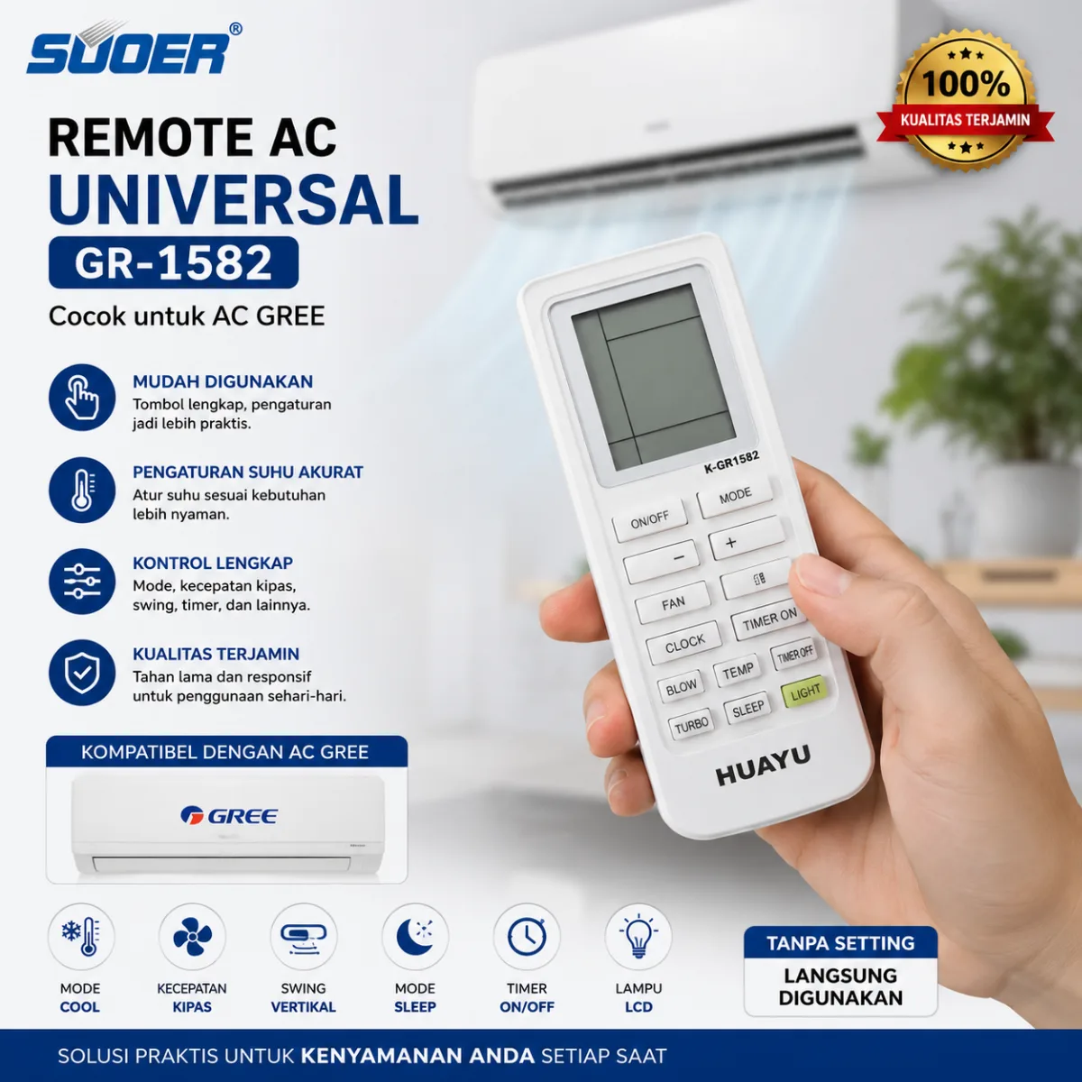 REMOTE HUAYU AC GREE UNIVERSAL GR-1582