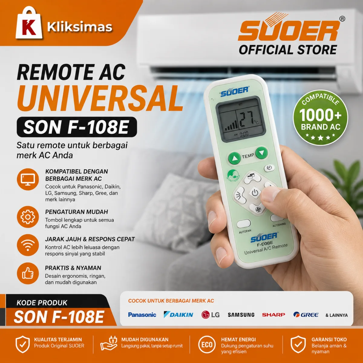 SUOER REMOTE AC UNIVERSAL SON F-108E