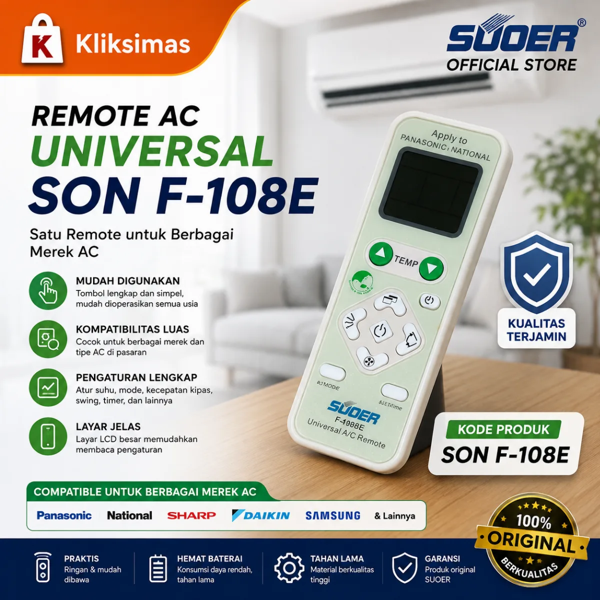 SUOER REMOTE AC UNIVERSAL SON F-108E