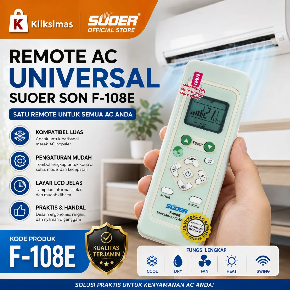 SUOER REMOTE AC UNIVERSAL SON F-108E