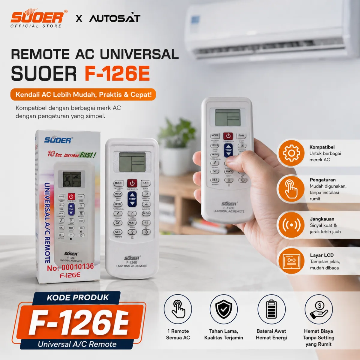 SUOER REMOTE AC UNIVERSAL SON F-126E